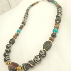 Womens Multicolor Lobster Clasp Round Stone Fashion Beaded Necklace